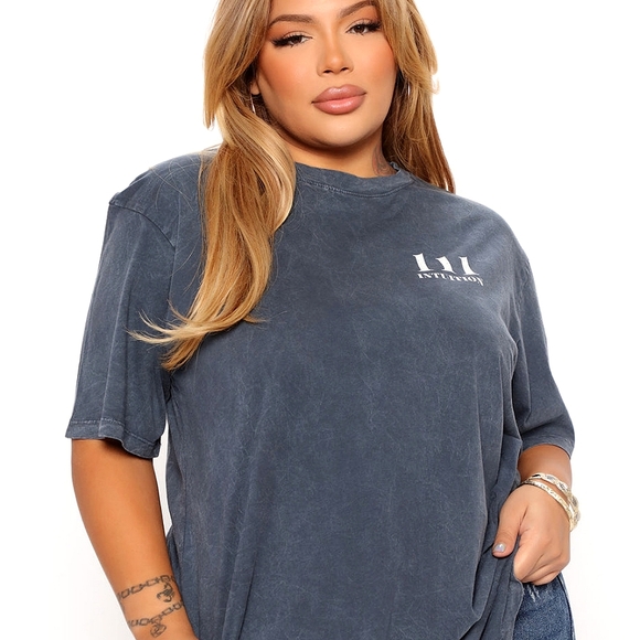 FN Tops - 👑111 Angel Number Tunic Top - Grey/Combo Oversized